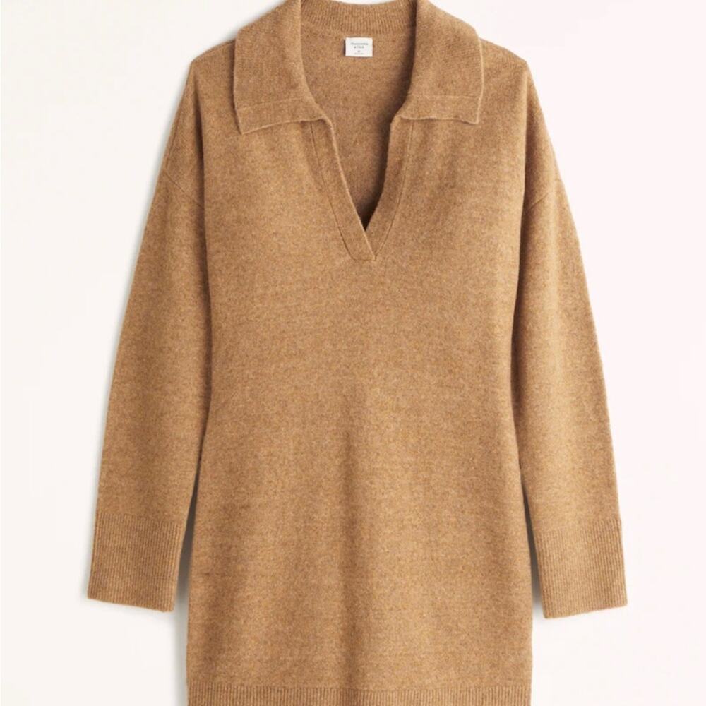 Abercrombie Women's Collared Easy Mini Sweater Dress Tan Brown Small